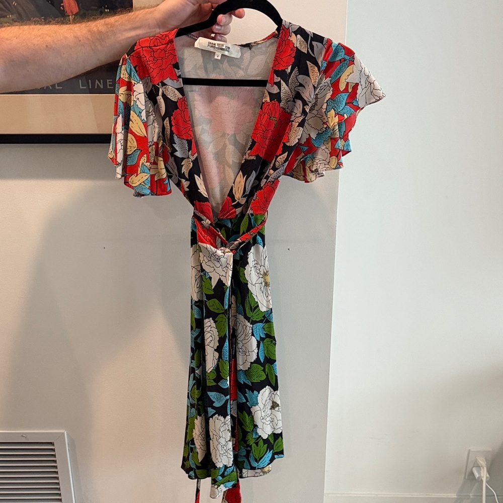 Diane Von Furstenberg Red and Black Floral Dress